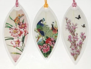 Peacocks, Butterflies & Pink Flowers Painting Leaf Bookmarks- Free Shipping! - Picture 1 of 5