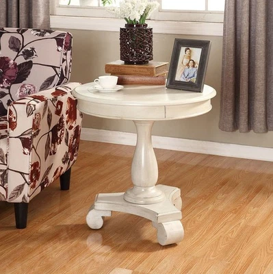 Rene Round Wood Pedestal Side Table, Antique White - Image 1 of 3