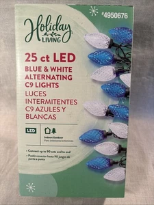 Holiday Living 25ct LED Christmas C9 Lights (Blue & White) A26 - Picture 1 of 4
