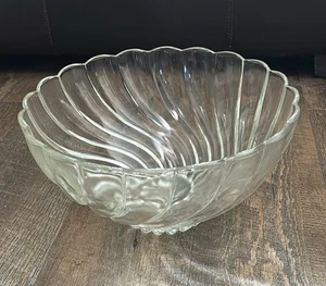 HAZEL ATLAS Colonial Swirl Shell Punch Bowl vidrio transparente vintage - Imagen 1 de 8