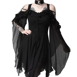 Love Rüschenärmel Schulterfrei Gothic Midikleid Damenmode Dark In - Bild 1 von 9