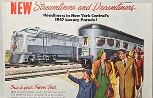 VINTAGE 1947 Streamliner New York Central DIESEL RAILROAD AD TRAIN EFFIMERA - Foto 1 di 16