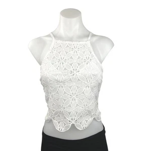 Charlote Russe White Floral Embroidered Lace Halter Cropped Camisole Tank Top S - Picture 1 of 6