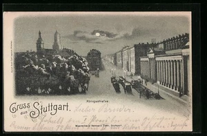 Mondschein-Lithographie Stuttgart, Blick auf Königsstrasse 1898 - Picture 1 of 2