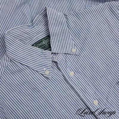 Gitman Bros. Vintage Made in USA White Blue Bengal Stripe Linen Blend Shirt M NR - Image 1 of 4