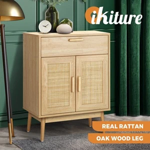 Oikiture Sideboard Cabinet Buffet Rattan Furniture Cupboard Hallway Table Wood - Picture 1 of 11