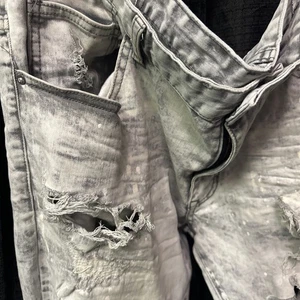 Smoke Rise Ripped Jeans Herren 40x32 helle Waschung Stretch Streetwear Denim Mode - Bild 1 von 12