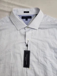 Camisa de vestir Tommy Hilfiger para hombre 17-1/2 32/33 azul a cuadros con botones calce regular - Imagen 1 de 4