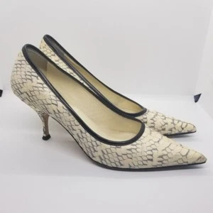 Miu Miu cream and gray snakeskin pointed toe pumps - Picture 1 of 15