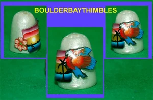 BOULDER BAY THIMBLE - SUNSET POSTCARD #SK2 SCATLET MACAW - METALLIC SILVER CLAY - Picture 1 of 5