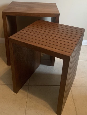 Vintage Walnut Wood Nesting Side End Tables Set Of 2 Accent Tables 1960’s GUC Cover