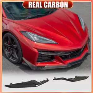 For Chevrolet Corvette C8 Z06 REAL CARBON Front Bumper Splitter Vent Fins 2PCS - Picture 1 of 15