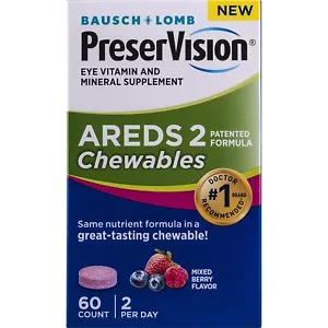 Bausch & Lomb PreserVision Areds 2 Chewables Tablets Mixed Berry 60 ct Pack of 3 - Picture 1 of 6