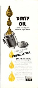 Vintage 1942 Purolator Oil Filters WWII Print Ad Advertisement Advertising - Picture 1 of 1
