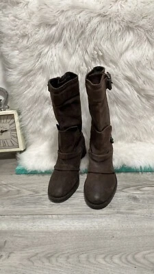 EUC VERA WANG LAVENDER Kipp Brown Leather Harness Moto Boot Size 7.5 - Image 1 of 4