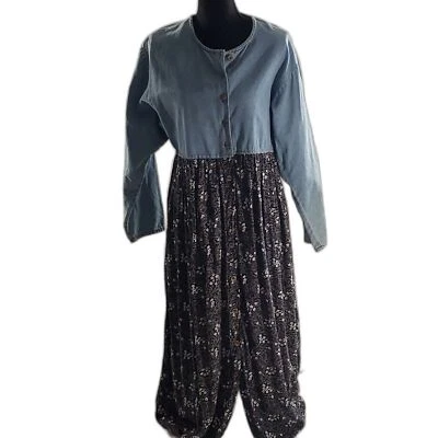 Bill Blass Denim Dark Blue Floral Print Button-up Collarless Maxi Skirt Size 10 - Image 1 of 4