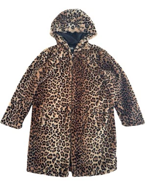 ZARA Women’s XS Cheetah Print Hooded Coat Jacket Full Zip Faux Leather Trim - Image 1 of 4