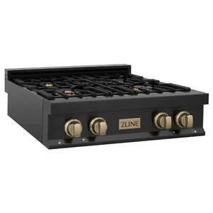 NEW ZLINE 30" RANGETOP 4 GAS BURNER BLACK STAINLESS CHAMPAGNE ACCENTS RTBZ-30-CB - Picture 1 of 6