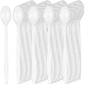 White Plastic Sundae Spoons Disposable Utensils Ice Cream Spoons Long Handle ... - Picture 1 of 7