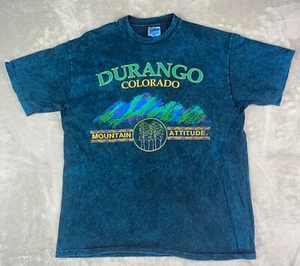 Vintage 1990s Durango Colorado Mountain Altitude Souvenir Travel T-shirt Hanes - Picture 1 of 11