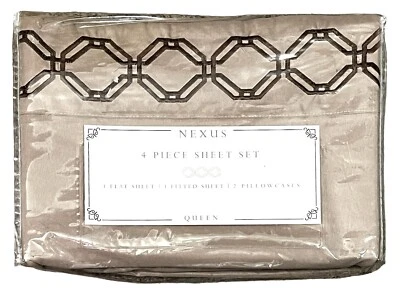 NEXUS королева серо-коричневый + коричневый вышивка 4 изделия лист комплект 100% полиэстер - Изображение 1 из 4