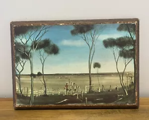 Pro Hart Print On Wood “The Fence Menders” From Geo Styles Gallery Sydney 1970s - Picture 1 of 11