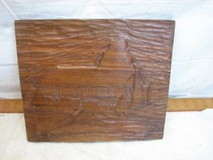 Hand Carved Wooden Cabin Woods Scene Folk Art Wood Carving Home Plaque - Picture 1 of 5