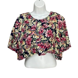 Blusa Vintage Floral Crop Top DIY Mangas Cortas Juguetonas Cuadradas Retro Cuello Redondo - Imagen 1 de 10