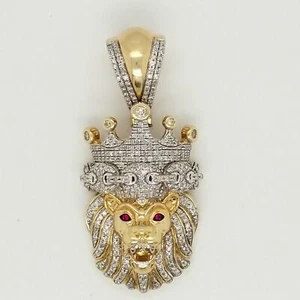 Diamond Lion Head Pendant 3/4 TCW 10K Yellow Gold - Picture 1 of 6