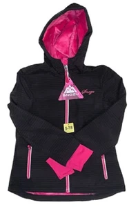 Snozu Hooded Softshell Jacket for Girls Black Stripe Pink - Picture 1 of 1