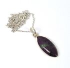 925 SOLID STERLING Simulated Ruby ZOISITE CHAIN PENDANT -19.2 INCH e755
