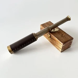 Handcrafted Brass Spyglass Telescope 18x with Leather Wrap & Wooden Storage Box - Picture 1 of 7