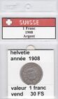 pieces de 1 franc de suisse 1908