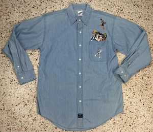 Warner Bros Vtg Men's Embroidered Long Sleeve Denim Shirt Size Small - Picture 1 of 8
