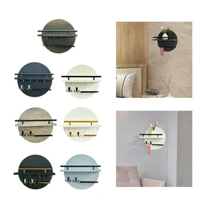 Wall Storage Rack Key Holder Wall Mount Rustic Round Multipurpose Wood Key Shelf - Picture 1 of 49