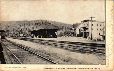 The Erie Station Train Depot and Post Office Lackawaxen PA Postcard Posted 1906 - Image 1 of 2