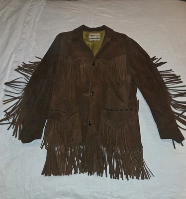Abrigo Pioneer Wear para Hombres 38 Vintage Gamuza Cuero Flecos Vaquero Occidental  Foto 1 de 4
