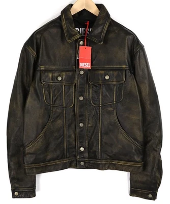 DIESEL L-Riley Medium Aged Look Men's Jacket Black Leather Button Lined Logo - Image 1 of 4