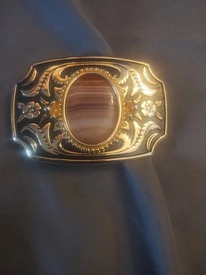 Hebilla de cinturón de ágata musgo Montana pequeña vintage Foto 1 de 4