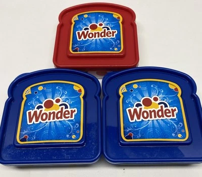 Wonder Bread Sandwich Boxes Set Of 3 Red & Blue For Kids Reusable 2010 - Image 1 of 4