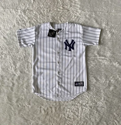 Nuevo con etiquetas Majestic Derek Jeter 2 Blanco Rayas Yankees Botón Cosido Jersey Para Mujer’s L Foto 1 de 4