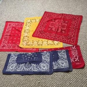 Lot of 6 Vintage Bandanas USA Made Fast Color Paisley Red Blue Elephant Trunk - Picture 1 of 13