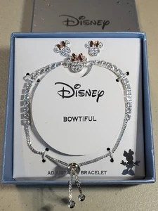 Disney Minnie Mouse Adjustable Bracelet & Earrings Set NIB LArocks - Picture 1 of 10