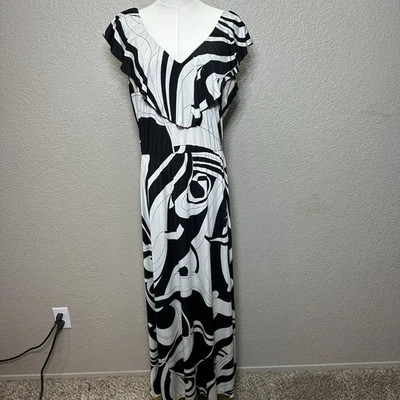 Maxi Vestido Theory Negro Blanco Cuello en V Largo Dobladillo Asimétrico Talla L Foto 1 de 4