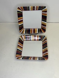 Pampered Chef Simple Additions Striped Salad Plate 7 1/4” H 1 1/2”W Lot Of 2 - Picture 1 of 12