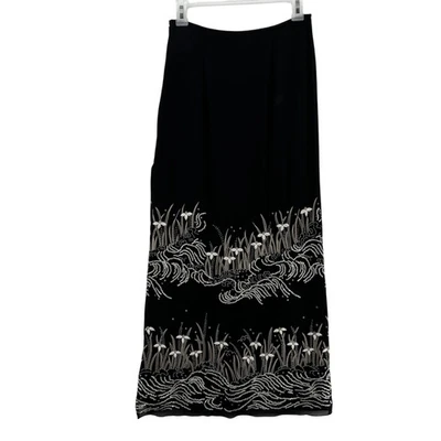 Collette Dinnigan Skirt Womens Small Black Silk Embroidered Floral Sequin Maxi - Image 1 of 4