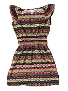 Pinky Women’s 100% Polyester Black Chevron Short Sleeve Short Pouf Dress Size M - Picture 1 of 5