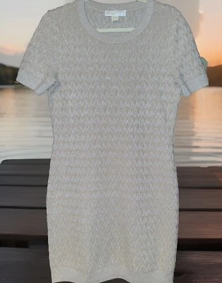 NWT Michael Kors Women Short Sleeve Logo Printed Grey Dress,Sz. L,Ret. $155.00 - Image 1 of 4