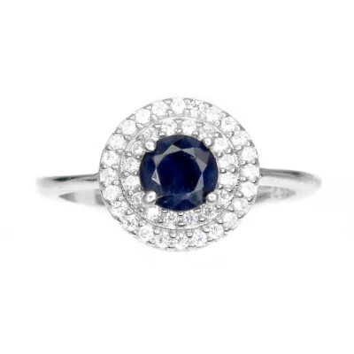 925 Anello Argento Sterling Diffusa Rotondo Zaffiro Blu 5mm Gemma Gioielli Sz 6 - Immagine 1 di 4