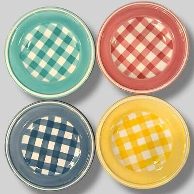 Cracker Barrel Gingham Plates 11.125” Set of 4 | Multicolor | Great Shape - Image 1 of 4